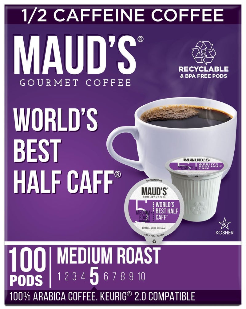 Maud's Half Caff Coffee Pods, 100 ct, Medium Roast Coffee in Recyclable Single Serve Pods – 100% Arabica Coffee, Compatible with Keurig K Cups Maker - Image 1